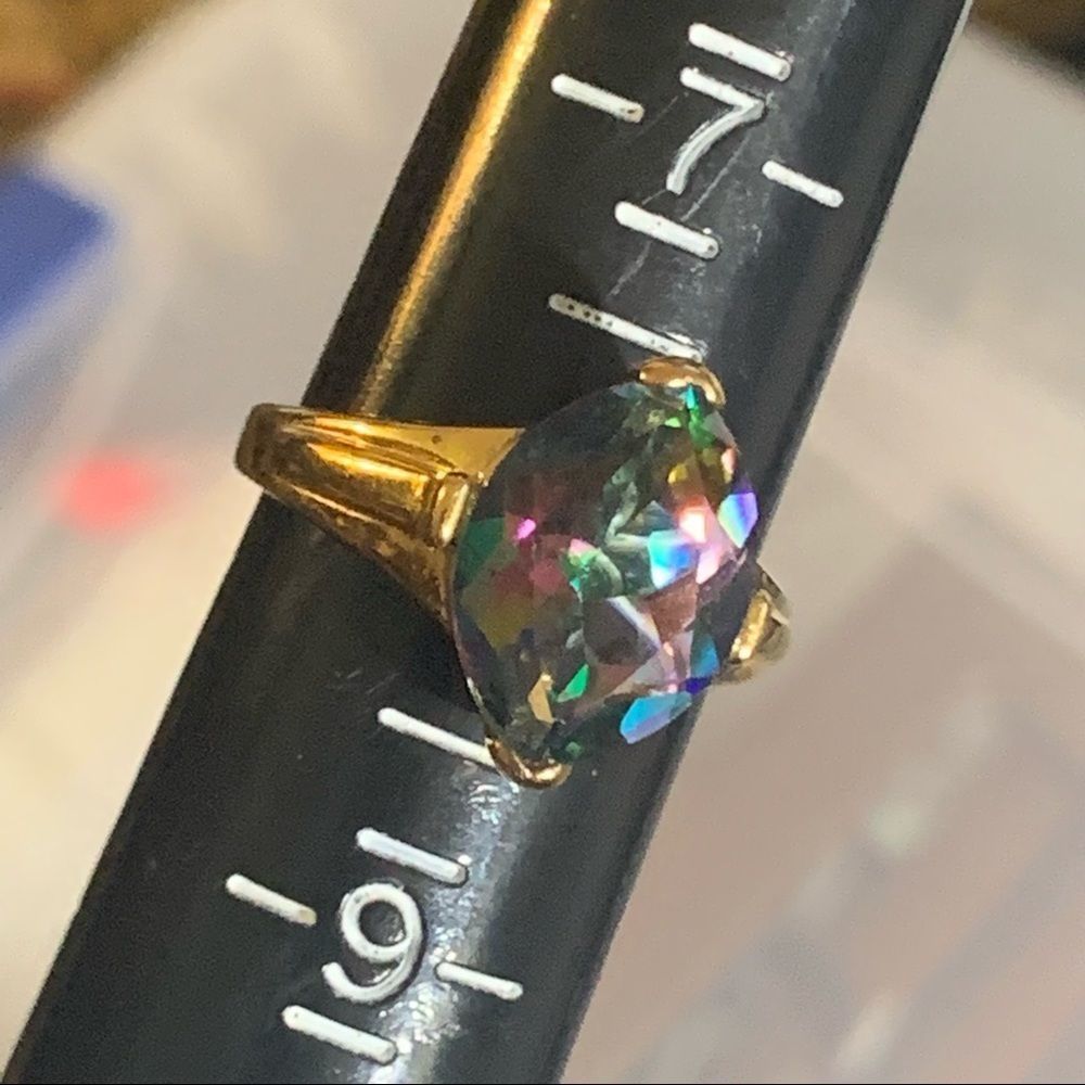 Large Mystic Topaz Marquise-Cut Gold Plated Ring